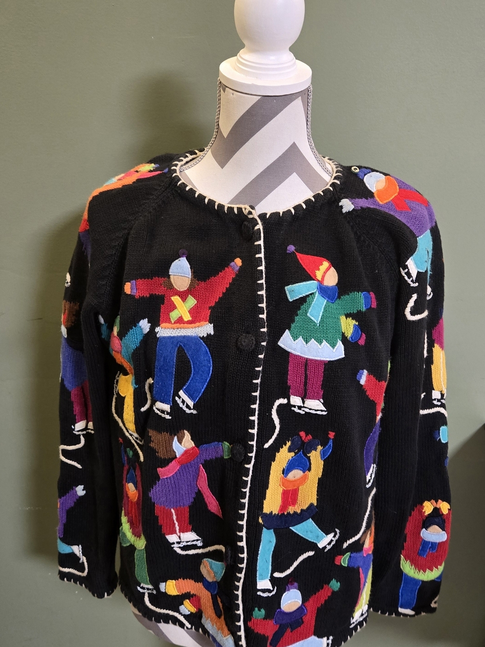 Vintage BellePointe Ice Skater Knit Cardigan Sweater Black Size Large  90s